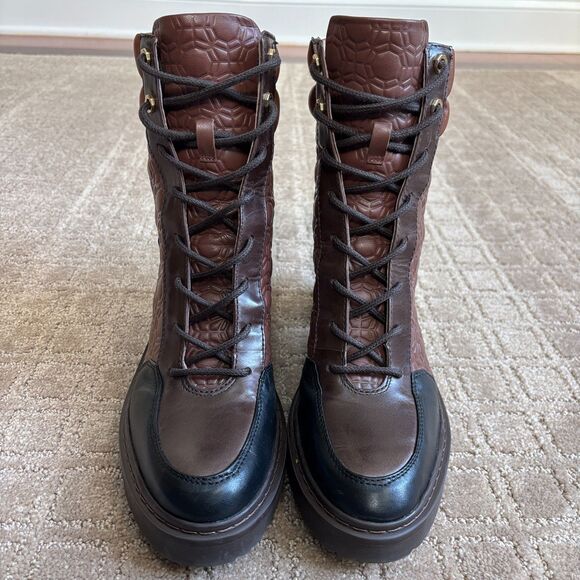 Louise et Cie Vampa Lace-up Combat Boot Women 11 Brown Chucky Stacked Heel Ankle - Picture 4 of 10